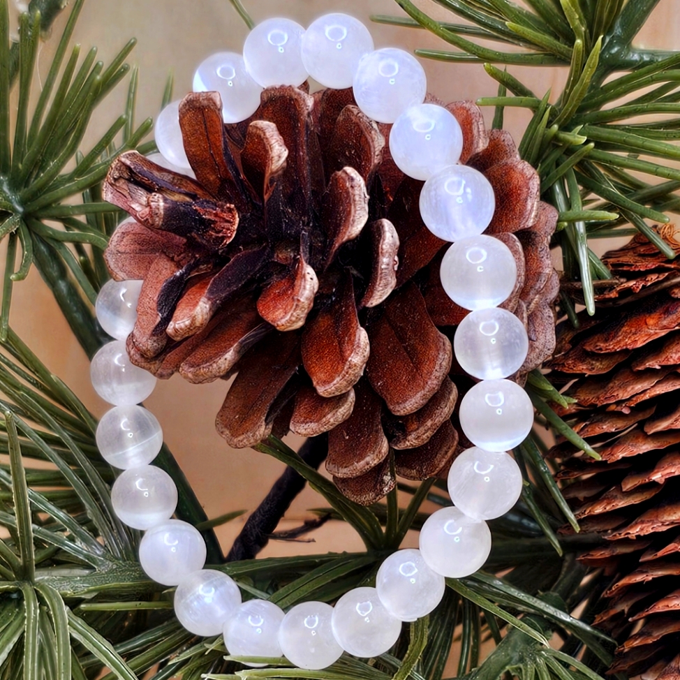 Elegant White Selenite Stone Beaded Bracelet 8mm